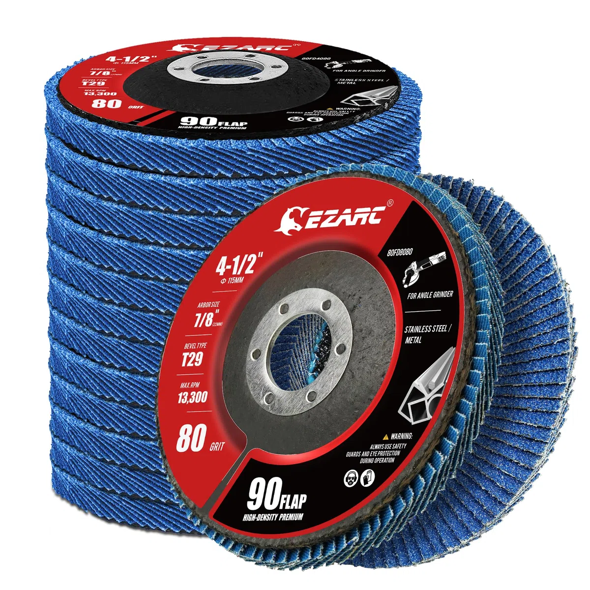 EZARC 115 mm Flap Discs, 80 Grit, Jumbo Zirkoniumdioxid Flap Disc Typ 29 zum Schleifen, Entrosten, Finishen, Schleifen und Entgraten (12 Stk.)