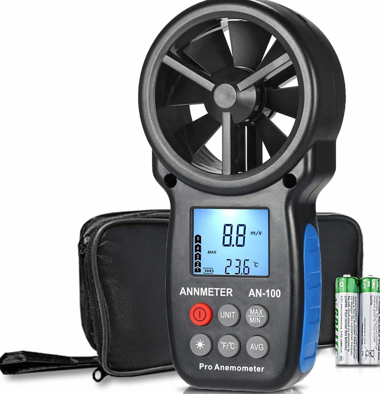 Digitalen Windmesser Anemometer, AIOMEST Windmessgerät Misst Windgeschwindigkeit 90km/h & Lufttemperatur ℃/℉, Tragbarer Wind Meter AI-100 für Segeln Windrad Windsurfen Belüftungsanlage