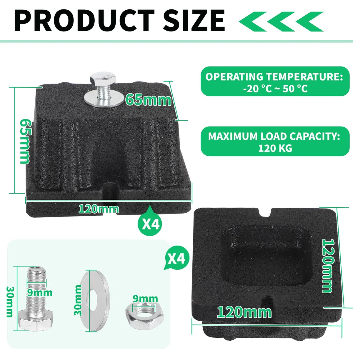DBREAKS 4 Stück Bodenkonsole Dämpfungssockel 120x120x65mm, Schwingungsdämpfer für Klimaanlage & Wärmepumpen im Außenbereich, Klimaanlage Vibrationsdämpfer 120kg Belastbar, Gummi Antivibrationsfüße