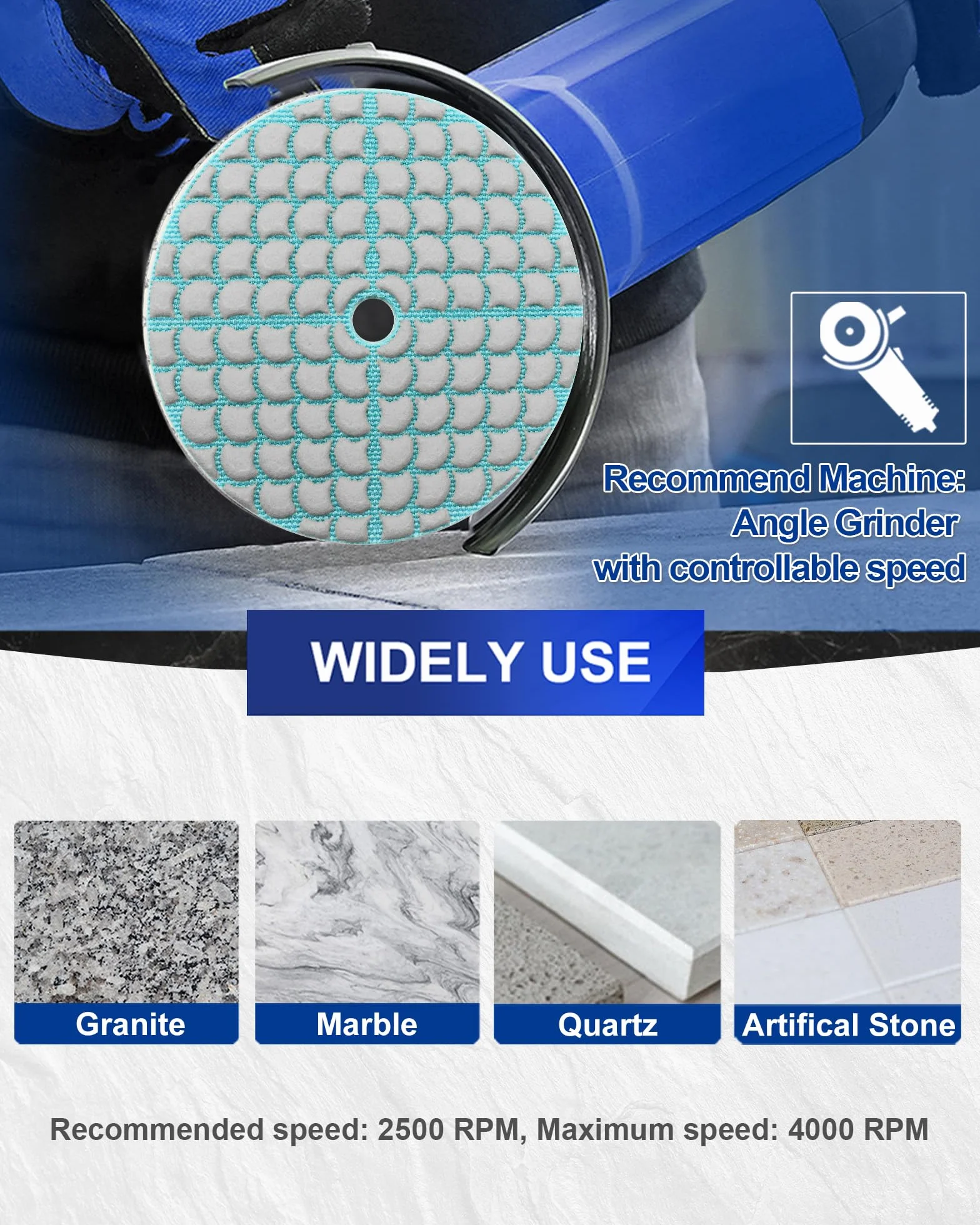 SHDIATOOL Diamant Schleifpads 100-8 Stücke Trocken Polierscheiben 100mm für Granit Marmor Quarz Kunststein Geeignet für Winkelschleifer