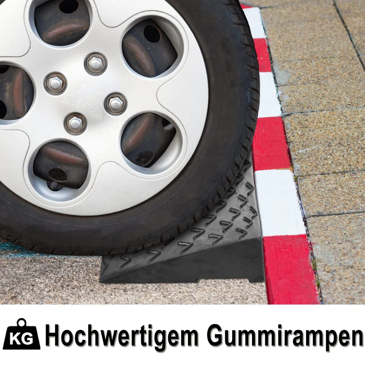 2er Set Gummi Bordsteinrampe, 10,5cm Höhe, Schwerlast Rampen für Bordsteinkante, Tragbare Dämpfungsrampe für Auto, Motorrad, Rollstuhl & Rollator, Schwarz