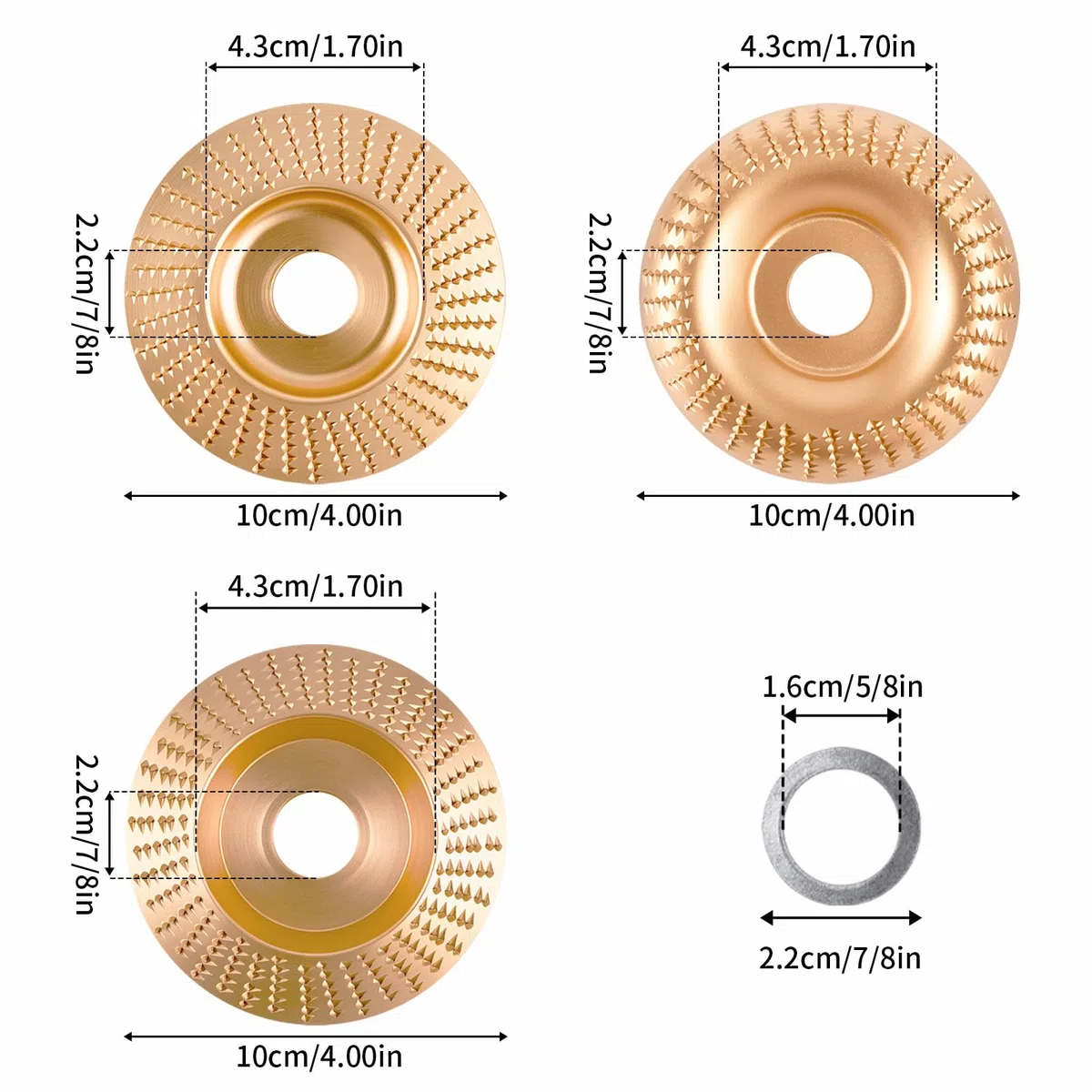 3 Stück Holz Schleifscheibe Raspelscheibe Set für Winkelschleifer, Holzschnitzscheibe Holz Hartmetall Schleifscheibe Holzarbeitungswerkzeug Winkelschleifer zum Formen, SchleifenundSchneiden 100/22mm