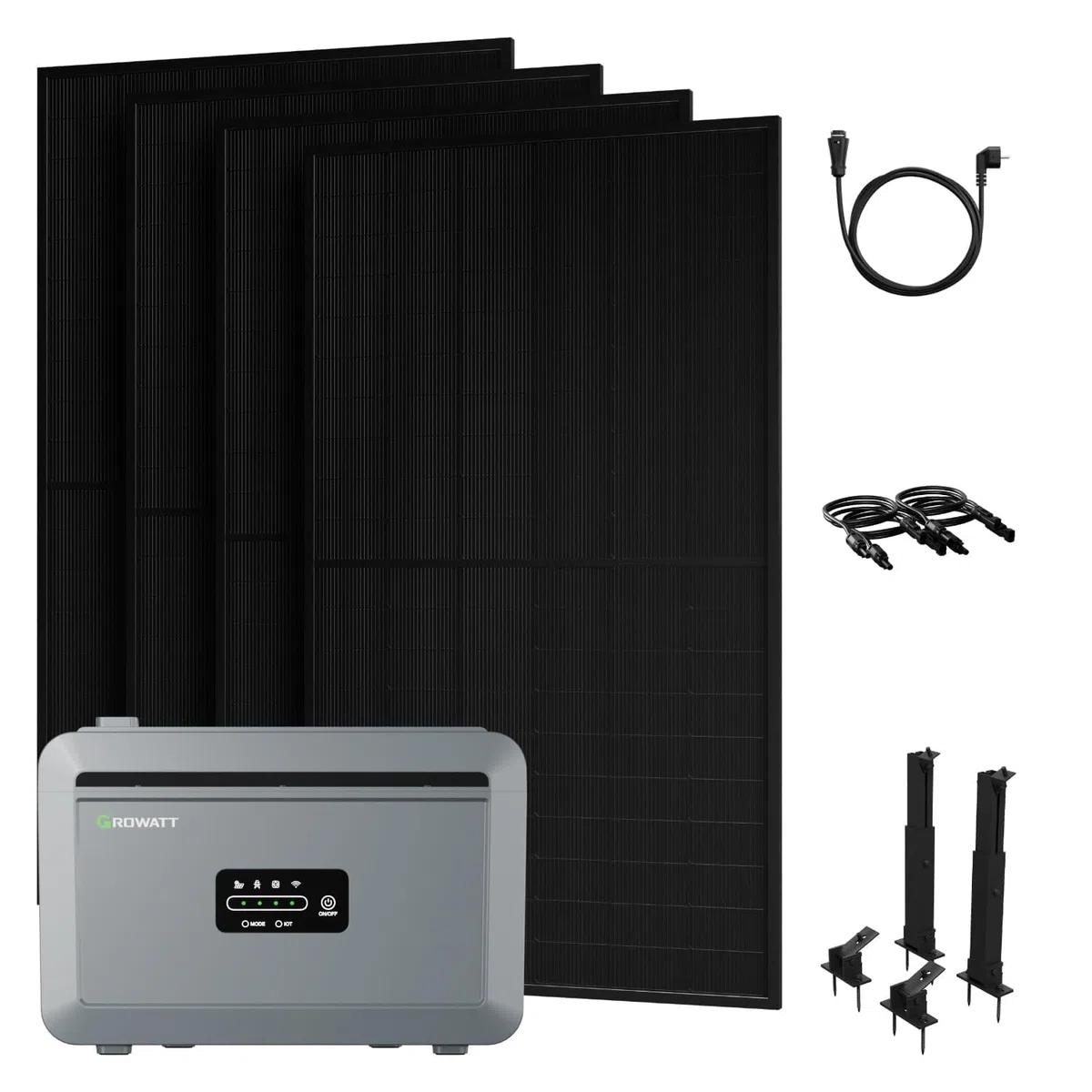 Powerness® All in One 2000W Balkonkraftwerk mit Speicher 2048Wh, Growatt NEXA 2000 mit 4 MPPT, 4× 500W Solarmodule mit Flachdach Halterung, Zubehör Komplettset, Plug&Play (0% MwSt)