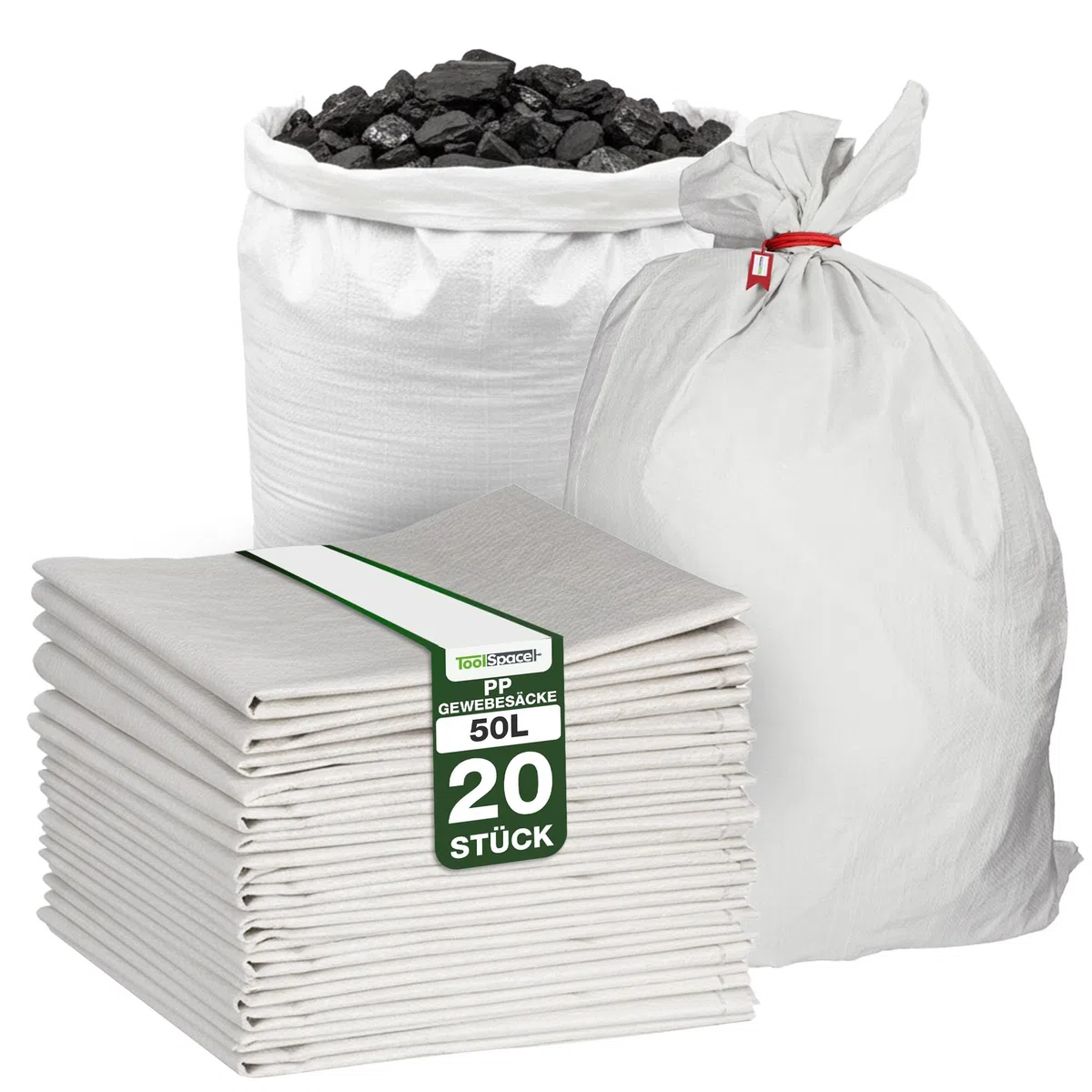 ToolSpace Gewebesack Bauschuttsäcke 20x Getreidesäcke 50kg Säcke 105x65 cm aus robustem Polypropylen Ideal als Sandsäcke Schwergutsäcke Abfallsäcke PP-Gewebesäcke als Kohlensack reißfest Transportsack
