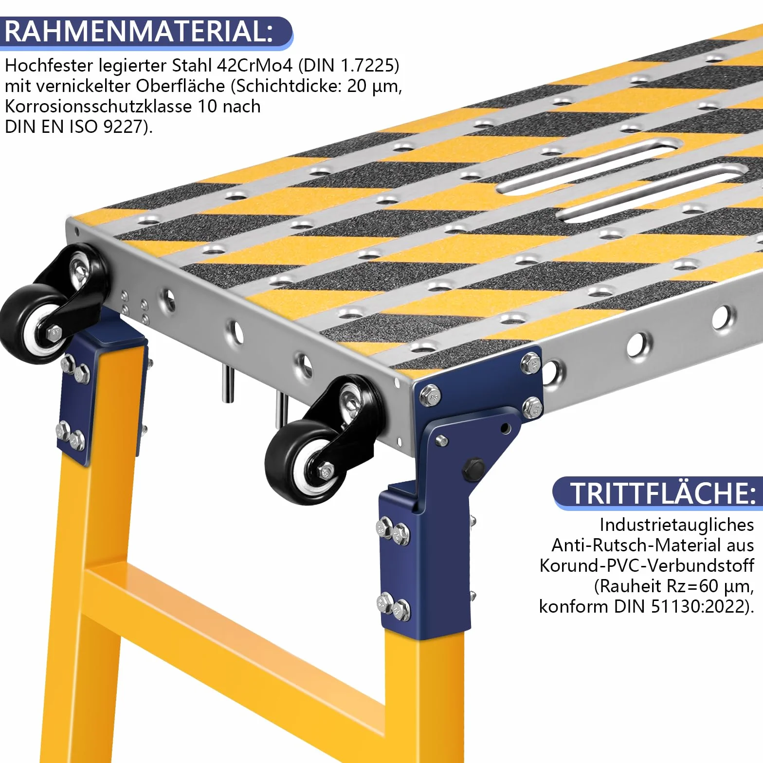 2 in 1 Stabil Arbeitsplattform + Mobiler Schweißtisch mit Antirutsch Klebestreifen, 160 * 36 cm Klappbare Arbeitsbühne Gerüst Werkbank Verzinkte mit Höhenverstellbar, 500 kg Belastbarkeit