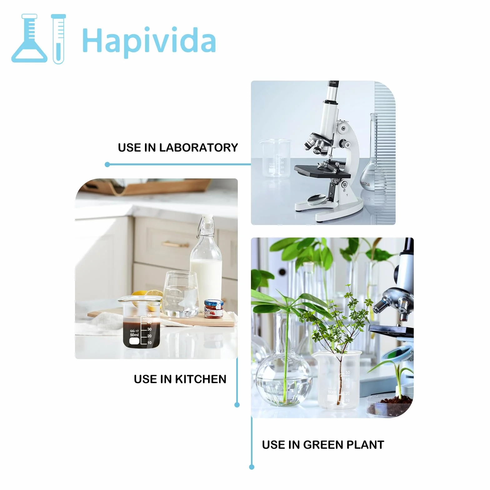 10 Stück Glas Messbecher 50 ml Volumetrische Transparente Becherglas Laborglaswaren für Labor Küchen Bedarf (1)