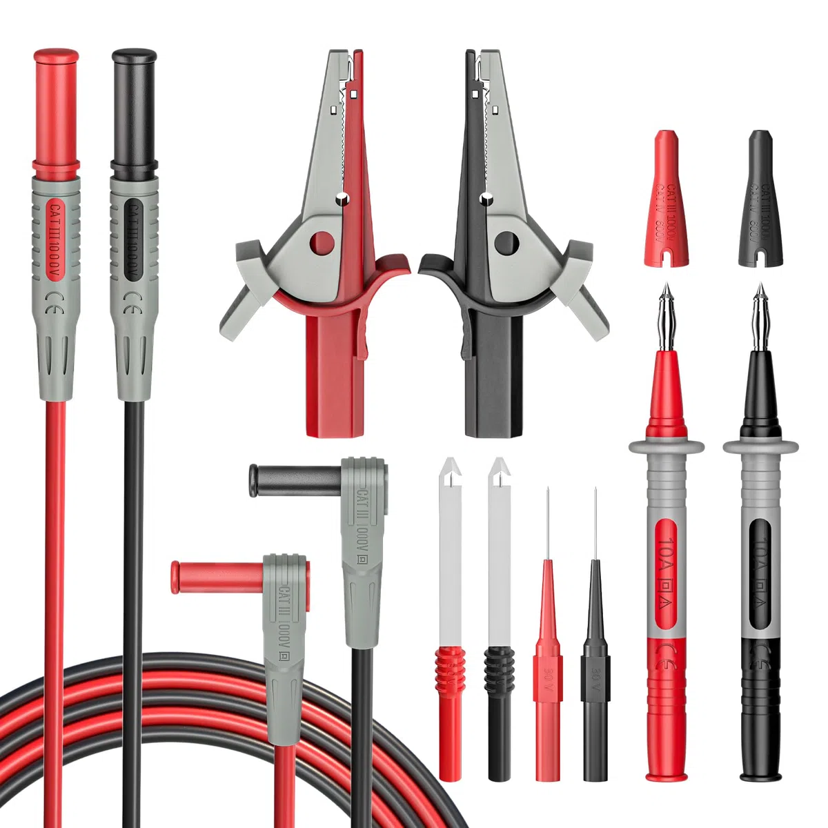 Multimeter Messleitungen Kit 10 Stück Testkabel Sonden 4mm Bananenstecker mit Krokodilklemmen Draht Piercing Sonden für elektrische Prüfung 1000V 10A