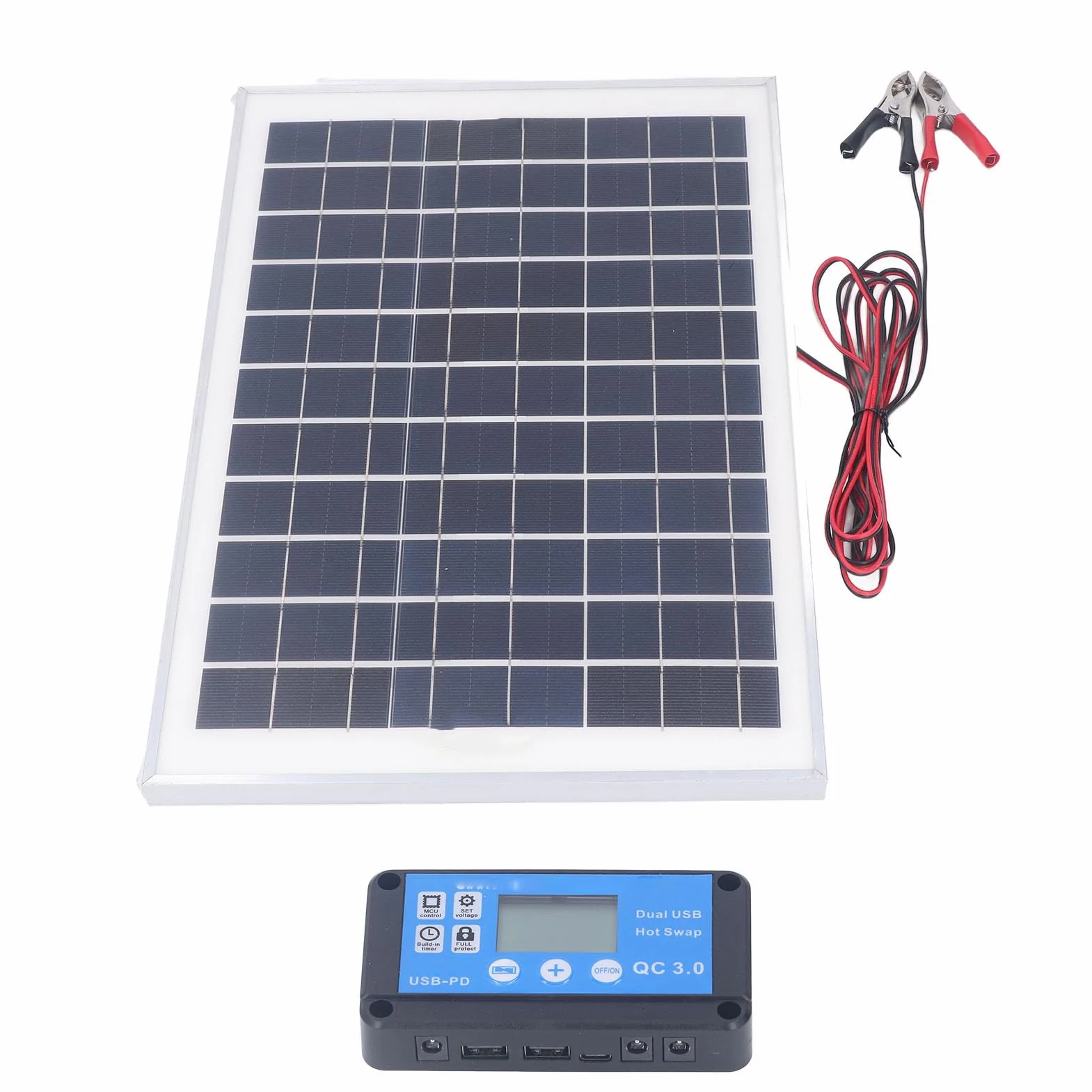 Solarpanel-Set, 50 W, 18 V, mit Wasserdichtem MPPT-Laderegler, 3-Meter-Batterieklemme für Outdoor-Wohnmobil-Bootsanhänger, Wohnmobil – Komplettsystem für Effizientes Camping und