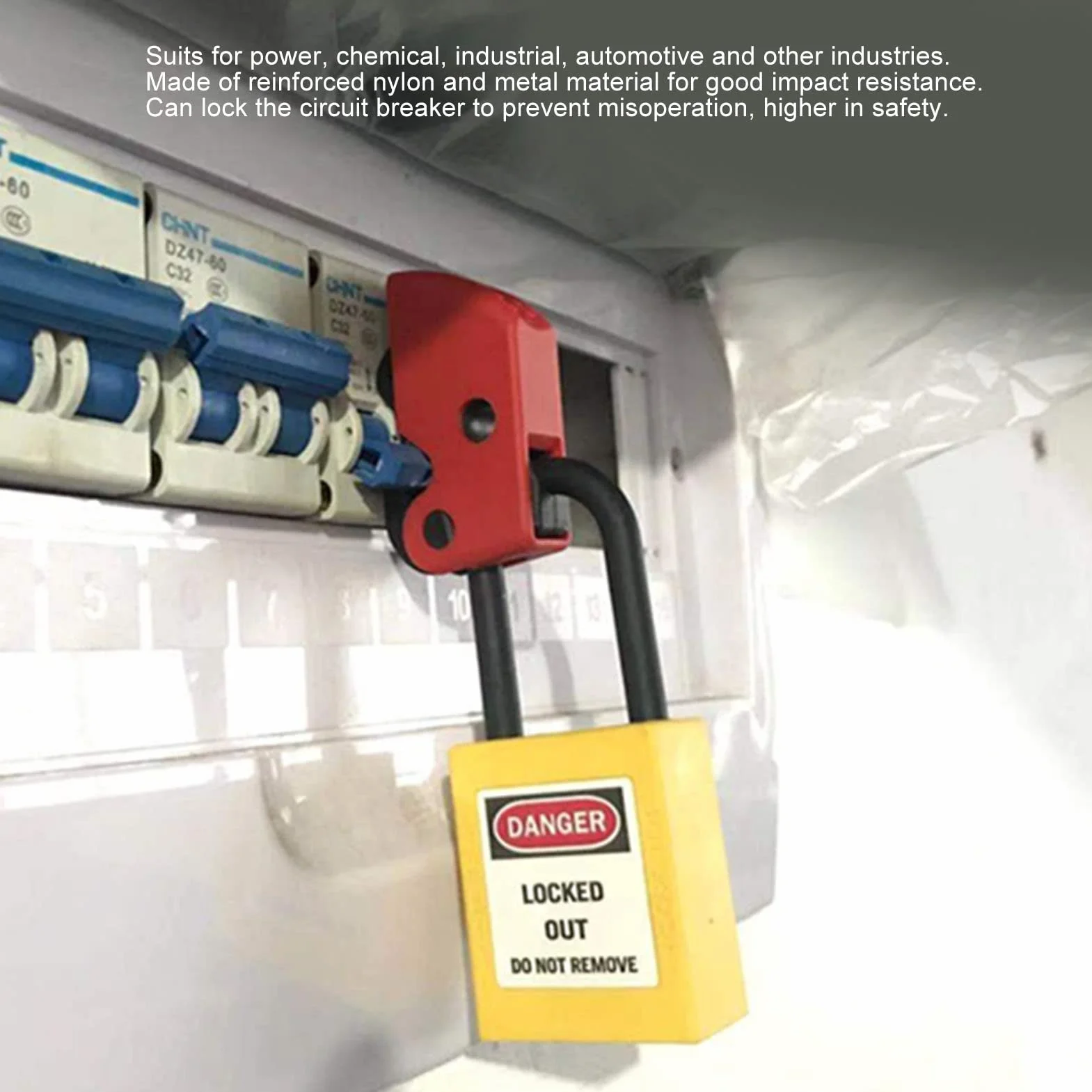 10-Teiliges Lockout Tagout Set, Circuit Breaker Lockout Sperrvorrichtung, Sicherungssperre & Sicherungsschloss für Elektriker, Universelles Lock Out Tag Out Set für Industrie & Leistungsschalter