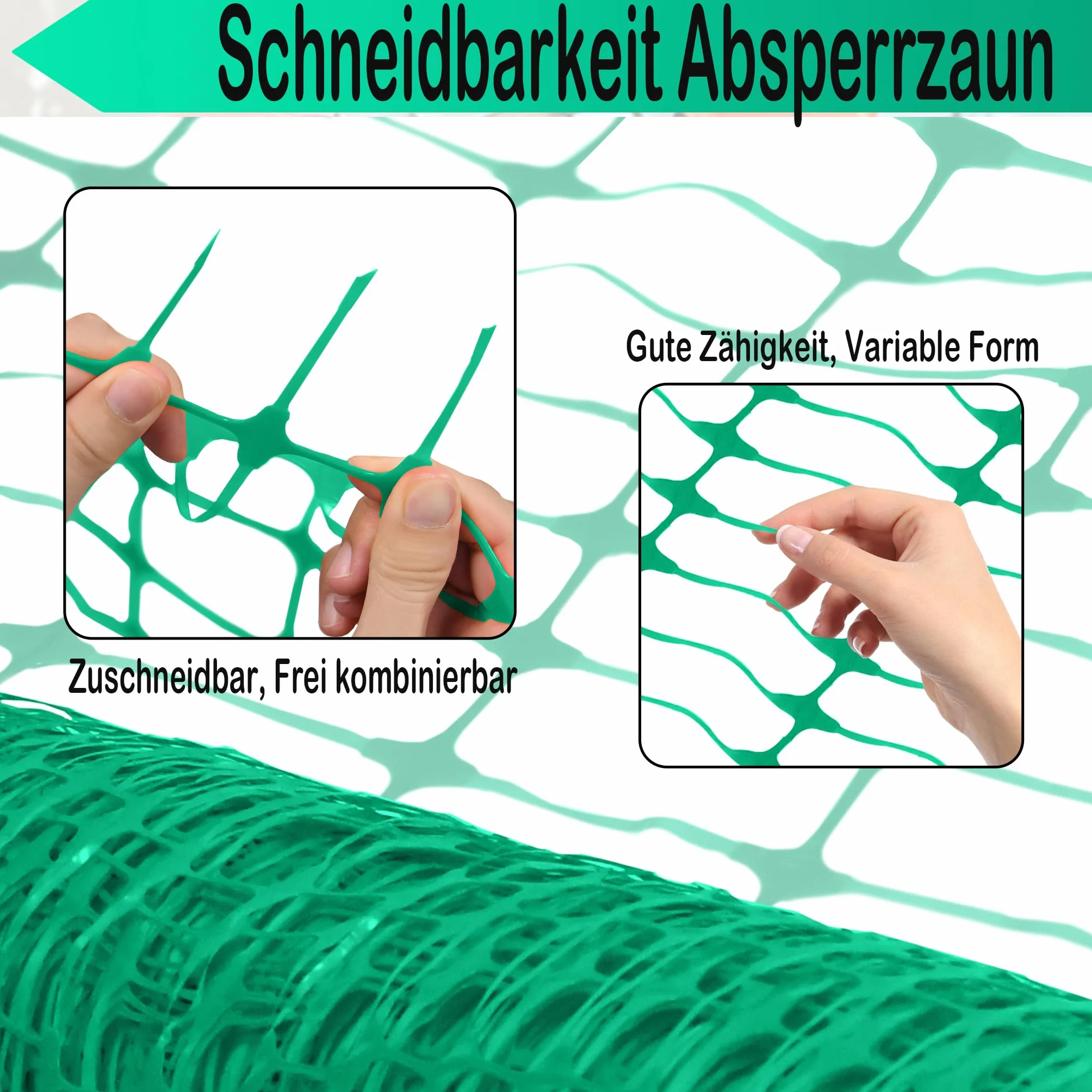 Absperrzaun Bauzaun Begrenzungszaun aus Kunststoff, Warnnetz Aufgerollter Sicherheitsnetz Nutztierzäune 100 cm hoch Schutznetz Baustellnetz (1x50m, Grün)