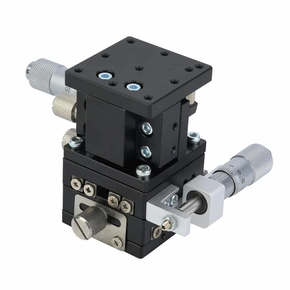 3-Axes XYZ Linear Stage Trimming Platform Bearing Tuning Sliding Table 40x40mm, LD40-LM, Optical Stage Micrometer Heads Accuracy, Aluminium Alloy Black Anodized Surface,