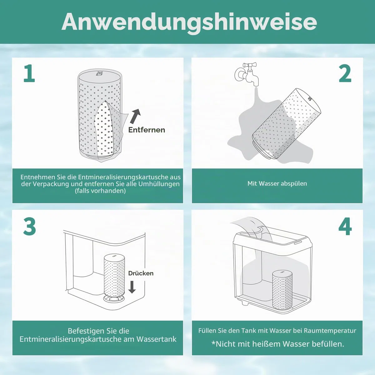 Wasserreinigungspatrone passend für DREO HM311 / HM311S, HM524 / HM524S, HM306 / HM306S, HM409S, HM420S, HM321, HM312 Luftbefeuchter-Ersatz, 150 Liter Clean Mist Demineralisierungskartusche