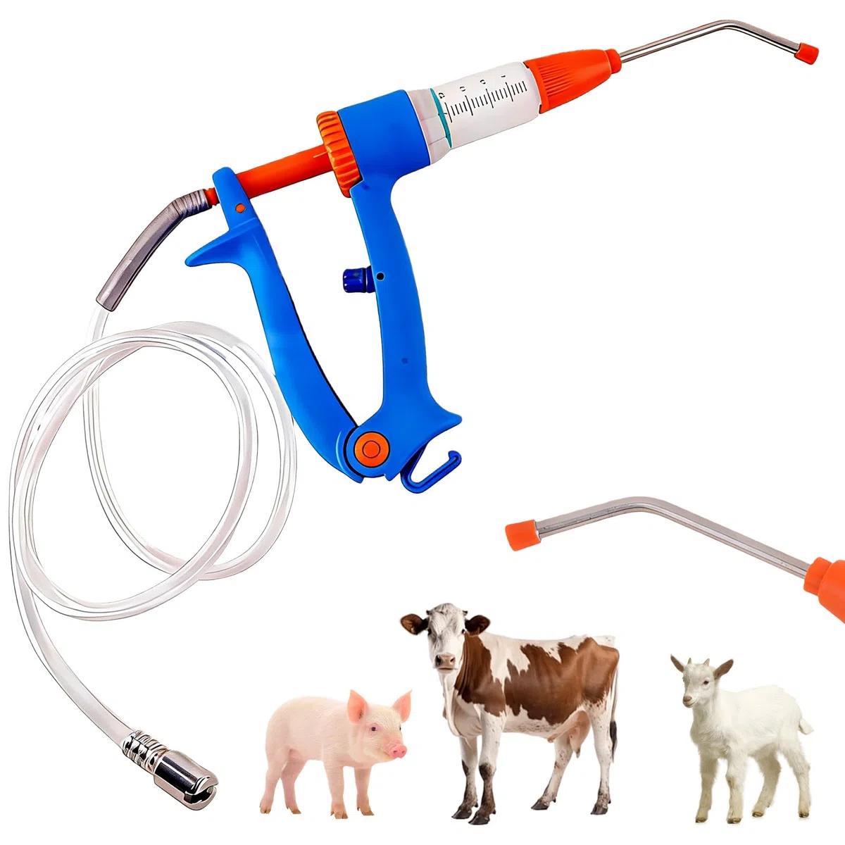 20ml Automatische Viehspritze, Dosierbar Veterinärspritze, Robuste Kontinuierliche Dosierspritze, Praktisches Fütterungswerkzeug, Für Rinder, Schafe Und Schweine, Einstellbare Blau-Orange