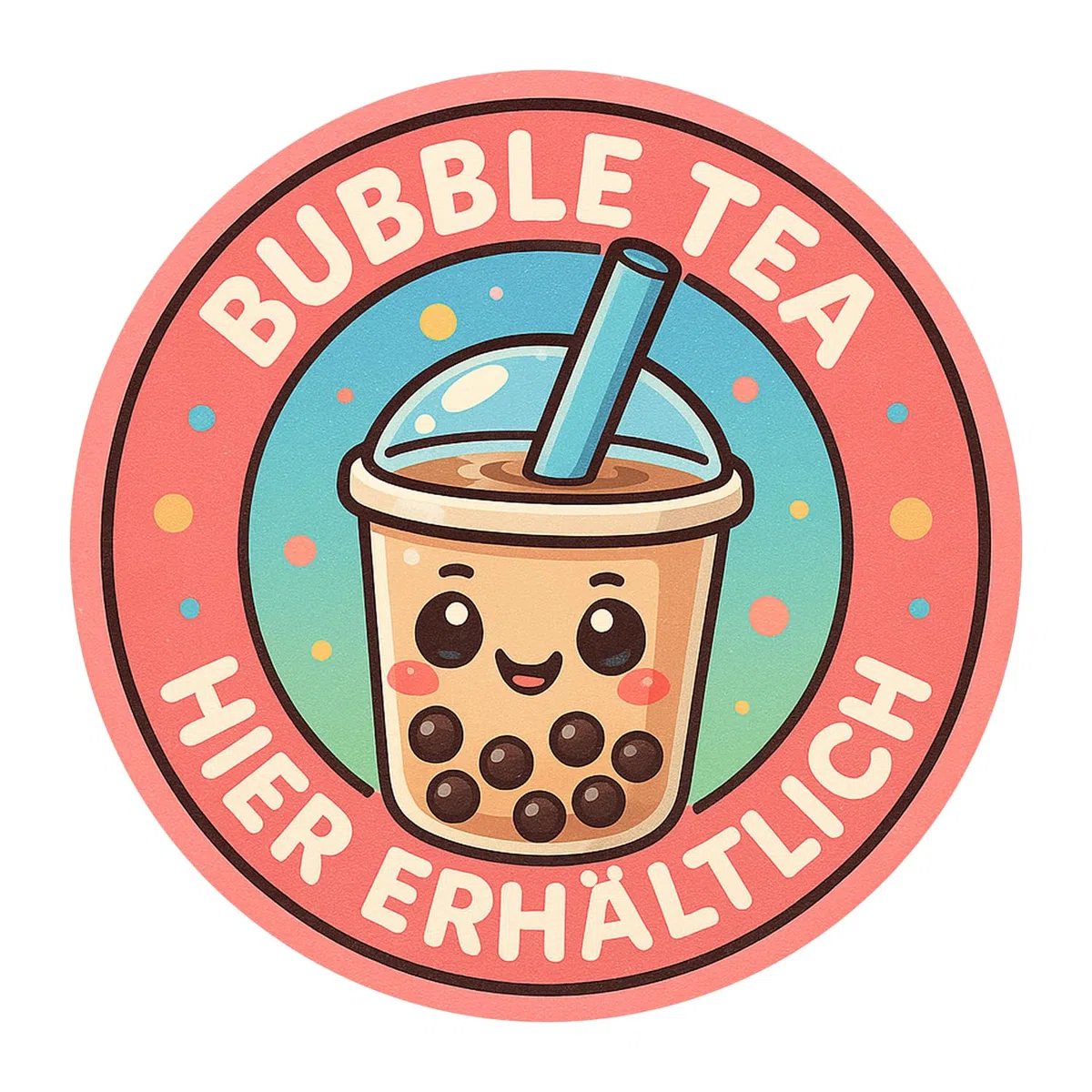 "Bubble Tea" Boba Tea Perlentee Tapioca zum Mitnehmen Digitaldruck Aufkleber Folie Sticker für Schaufenster, Tür, etc. Hinweis Folie | rund | wasserfest DAF-128 (35 x 35 cm)