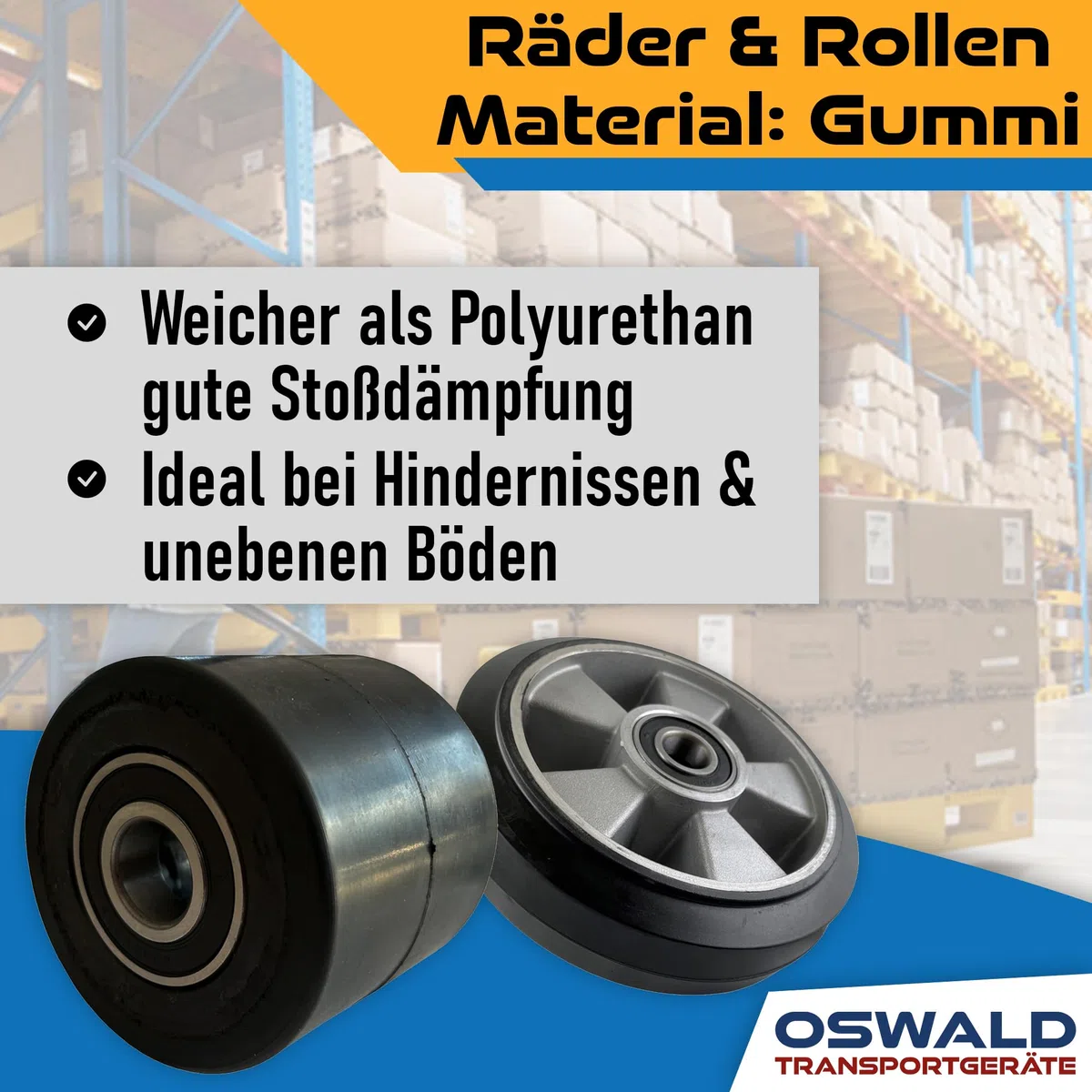 Hubwagen Rad Gummi 200 x 50/50 mm, Achse 20 mm - Ersatzrad inkl. Kugellager