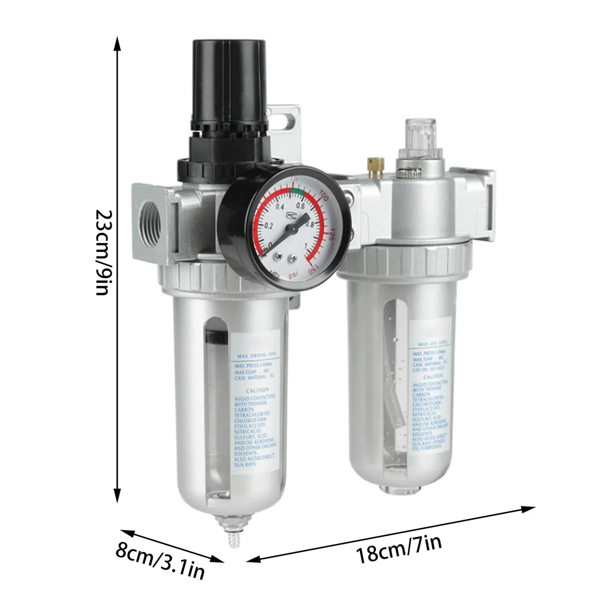 Druckminderer Druckluft, 1/2 Zoll Öl Wasser Regulator mit Manometer, Aluminiumlegierung Luftfilterregler Pneumatischer Druckluftfilterregler, für Druckluftkompressor