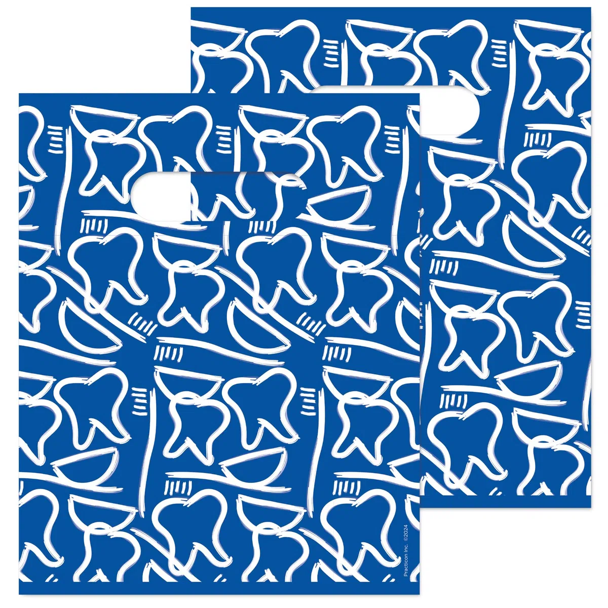 Practicon 11096124 Dental Drawings Scatter Print Patient Bags, 8" x 10" (Pack of 100)