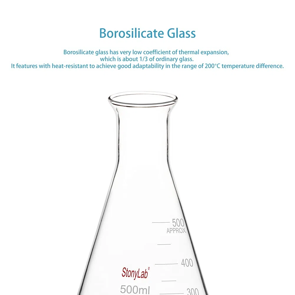 stonylab Weithals Erlenmeyerkolben aus Glas, 500 ml Erlenmeyerkolben aus Borosilikatglas mit Robustem Rand, 1 Packung
