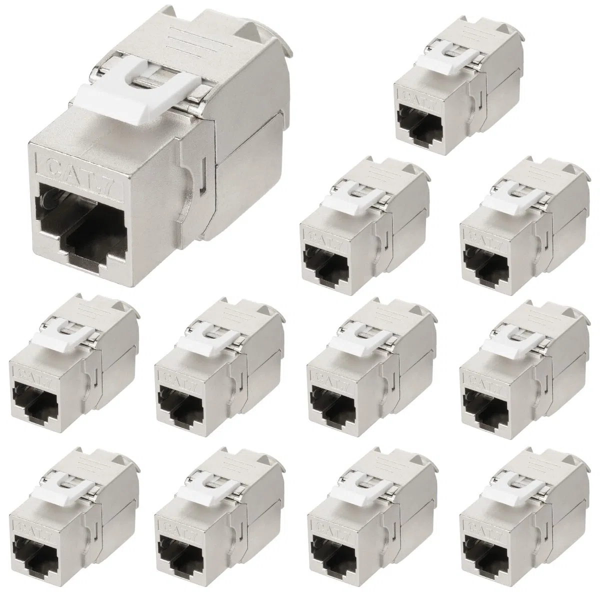 OFFCUP 12x Keystone Modul CAT 7 Jack bis zu 500 MHz 10 Gbit/s Netzwerk Patch Panel, Montage CAT Rohkabel Buchse Werkzeugfrei Dank Snap-In Kompatibel mit den meisten Panels Kein Rost Und Langlebig