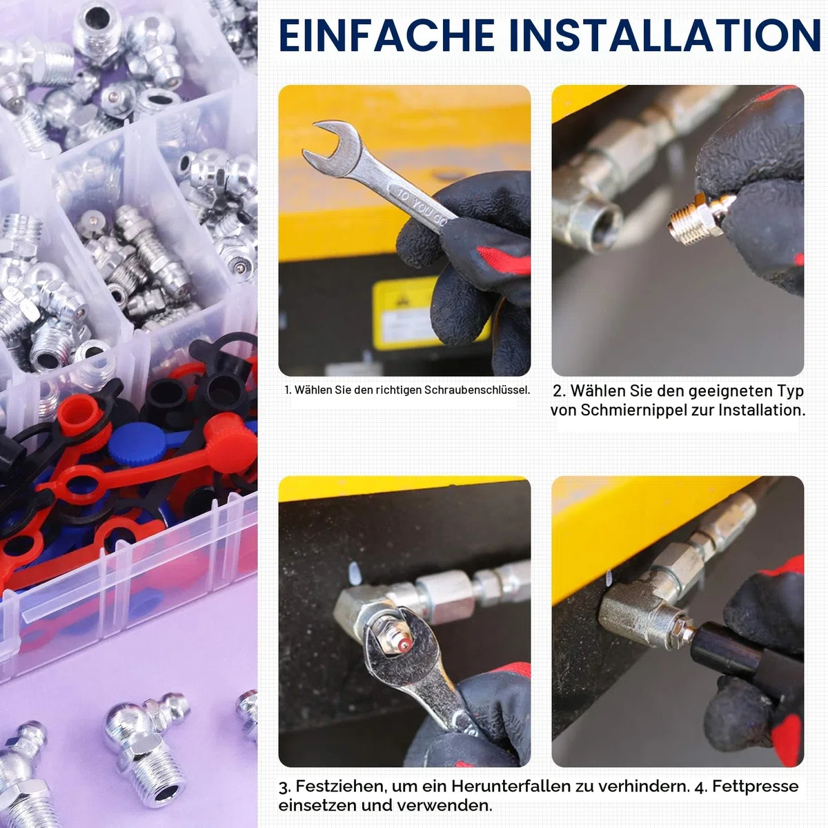 Swpeet 246 Stück SAE & Metrisch Fettnippel Sortiment Kit, Hydraulische Fettbeschl ge Standard mit Kunststoff Fettfitting Kappe,1/4 Zoll, 90 Grad, 45 Grad Winkel led Fett Zerkn s