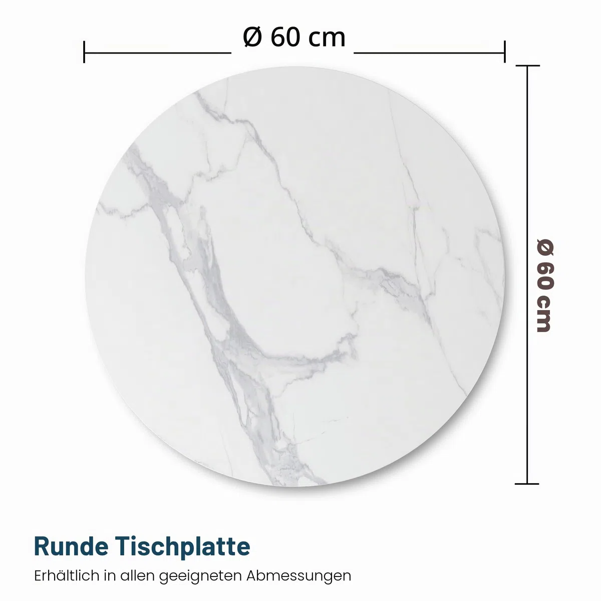 ZL ZELing Runde Tischplatte aus gesintertem Stein, 60 cm, Ersatztischplatte für drinnen und draußen, hitze- und kratzfest, wasserdicht, Keramik, DIY-Desktop, Terrasse, Balkon, Bistro, Café und