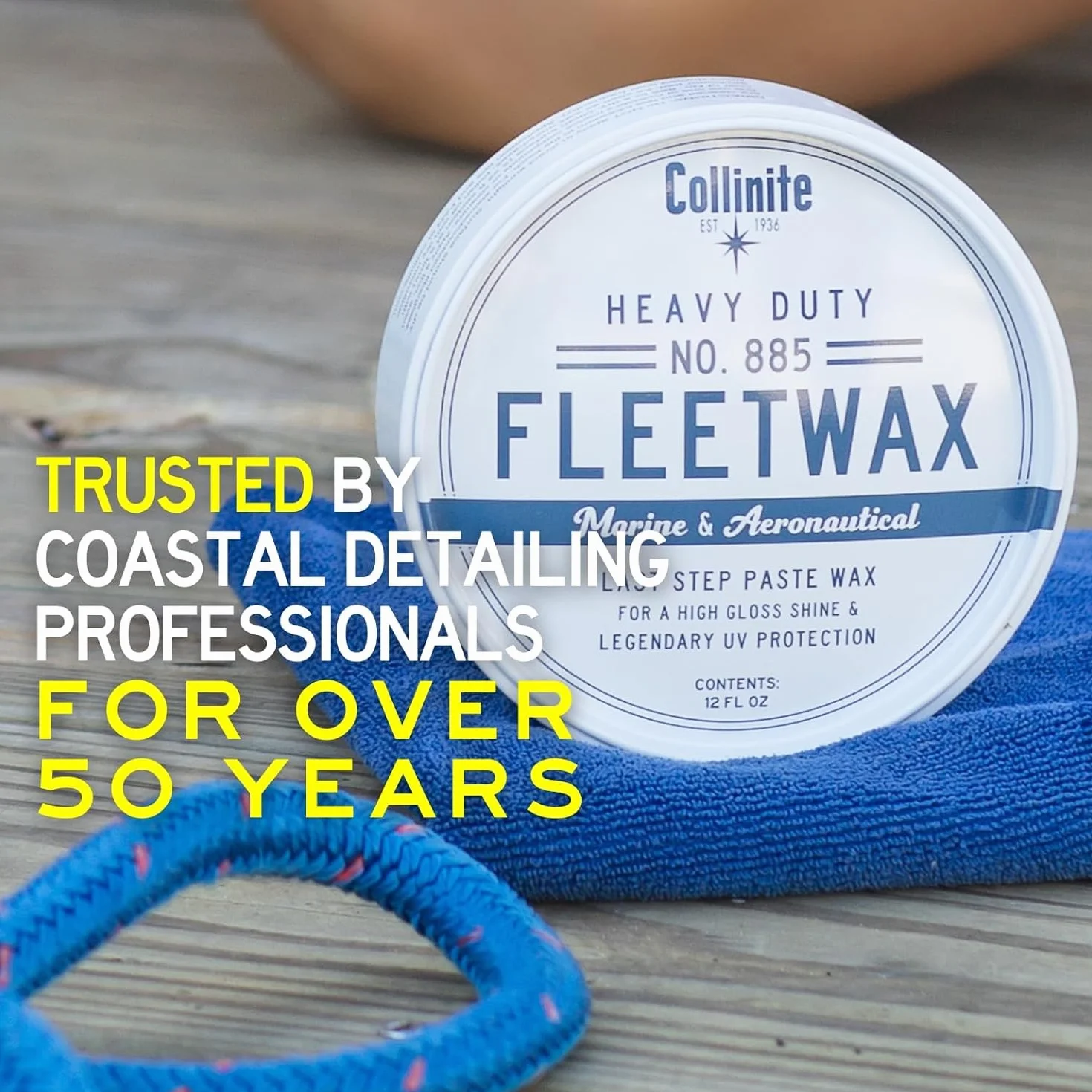 Collinite No. 885 Fleetwax Paste 12 oz (355 ml) – Hochwertiges Wachs für Boote, Yachten & Autos | Schutz vor Salz, UV & Wasser + Mikrofasertuch 40x40 cm & Applikator-Pad Fiwiko