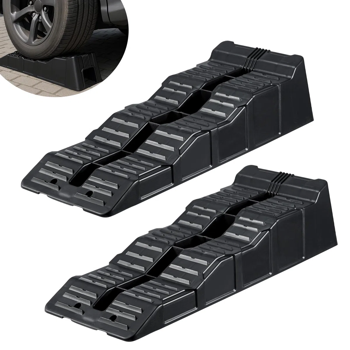 Auffahrrampen bis 2.5t 3-Stufen Nivellierkeile bis aus Kunststoff 2 Stück Stabile Autorampen für schwerere Fahrzeuge Pkw Auto Kfz Rampe für Caravan, Camper, Van & Auto