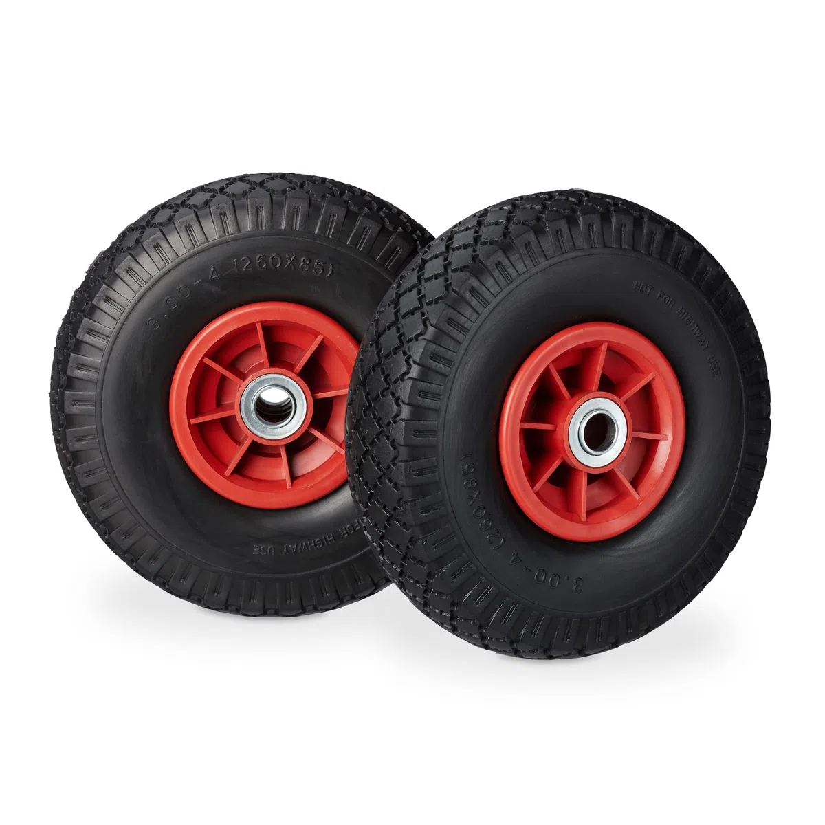 Relaxdays 2x Sackkarrenrad, pannensichere Vollgummireifen, 3.00-4 Zoll, 20 mm Achse, bis 80 kg, 260 x 85 mm, schwarz-rot