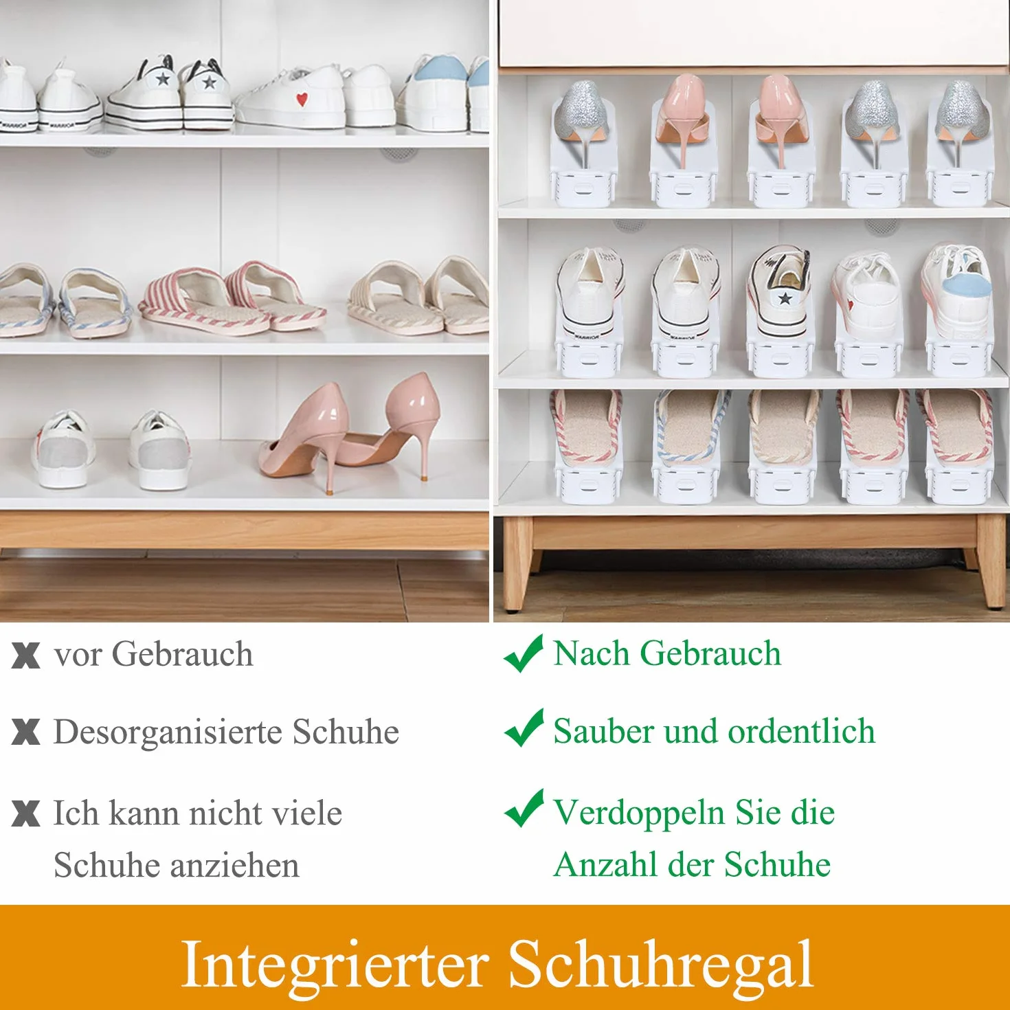 NAIZY Verstellbar Schuhregale 20er Schuhstapler 3 Höhenverstellbar Schuhorganizer Kunststoff Schuhaufbewahrung Set Platzsparend, Weiß