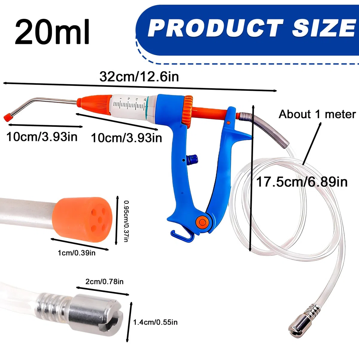 20ml Automatische Viehspritze, Dosierbar Veterinärspritze, Robuste Kontinuierliche Dosierspritze, Praktisches Fütterungswerkzeug, Für Rinder, Schafe Und Schweine, Einstellbare Blau-Orange