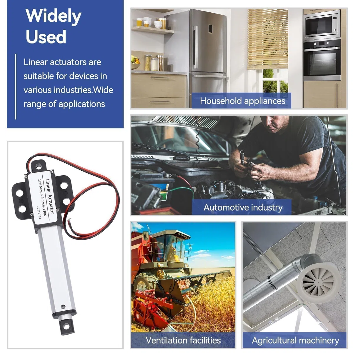 Linearaktuator Mini Electric Linear Motion, 50 mm Linearaktuator, 50mm-4mm/s-150N 12 V DC Mini Electric Linear Actuator Motor Interner Endschalter Lineartechnik-Aktuatoren für die Automobilindustrie