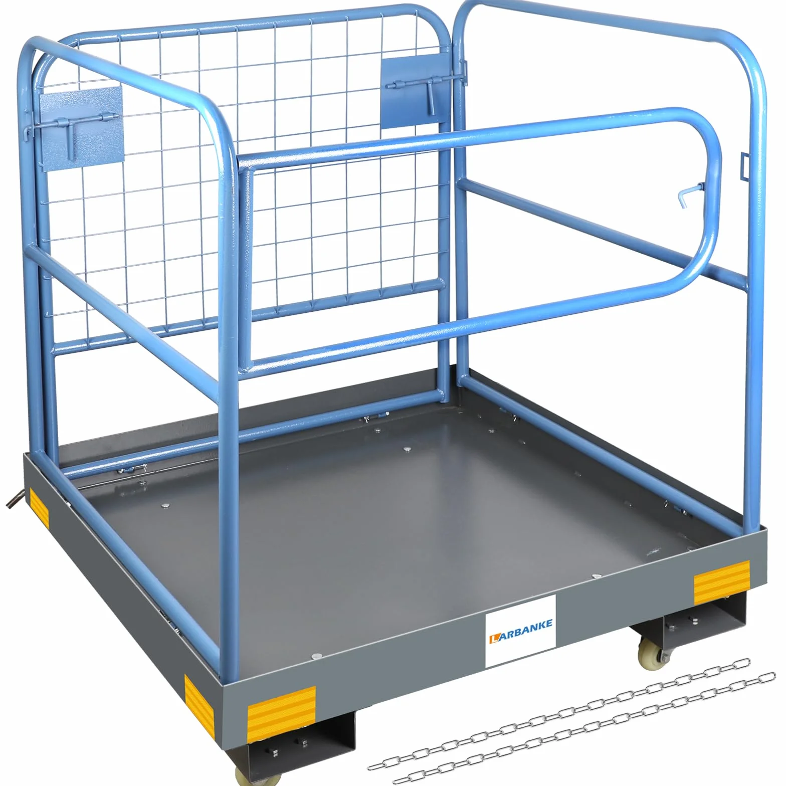 Klappbarer Arbeitsbühne, 92cm x 92cm Gabelstapler-Arbeitsplattform mit Lastkapazität von 590KG, mit absperrbaren leisen Lenkrädern und Geräteketten, hält 1 bis 2 Erwachsene