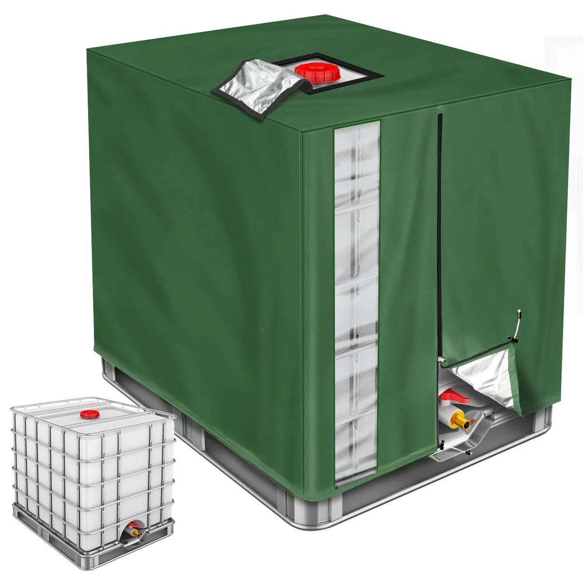 IBC Tank Abdeckung 1000L mit Sichtfenster, Abdeckplane IBC Container Cover mit Reißverschluss, UV-anit Abdeckplane für Regenwassertank, 420D wasserdichte Schutzhülle Schutzplane (120 * 100 * 116CM)