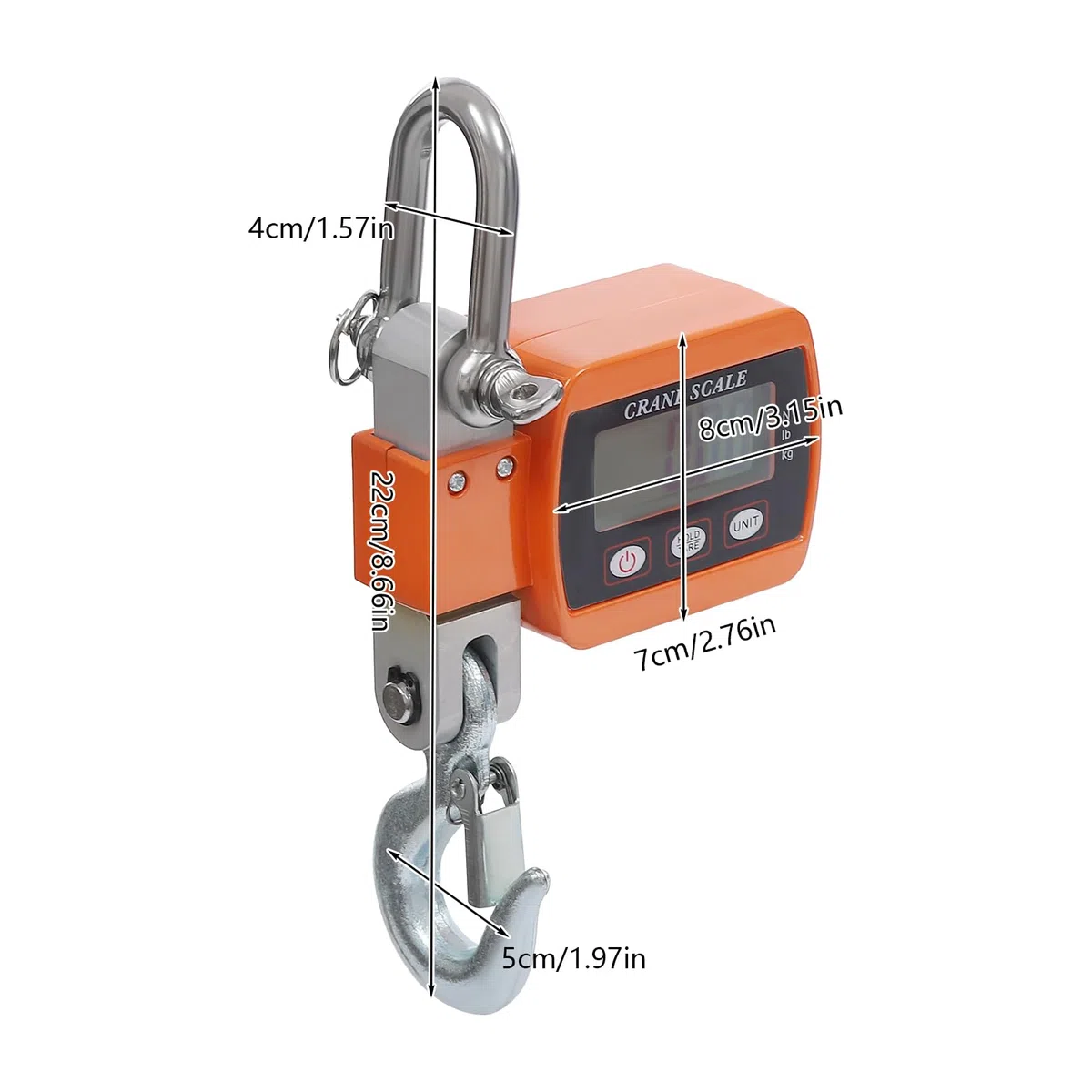 Digitale Kranwaage 500KG, Elektronische Hängewaage Industrie Hängende Waage Tragbare LCD Zugwaage mit Haken (Orange)