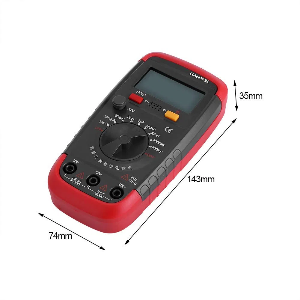 Digitales Kapazitätsmessgerät, Multimeter, Professioneller Kondensator Tester, 0.1pF - 20000uF mit LCD Hintergrundbeleuchtung und Sicherheitsmantel Max 1999 Display