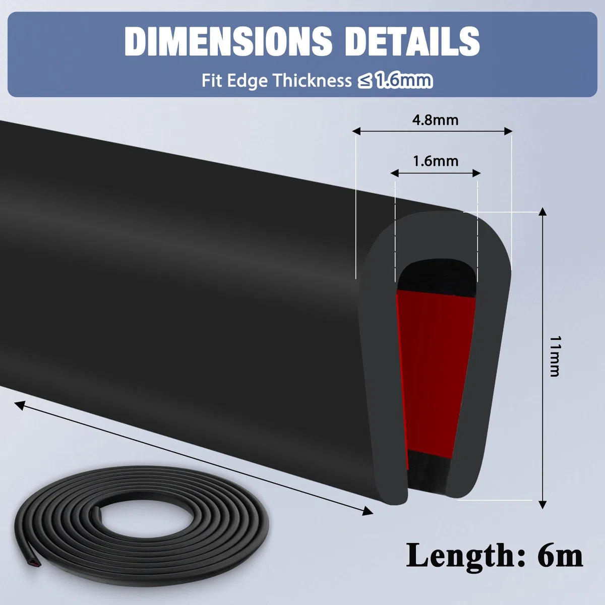 Kantenschutz selbstklebend EPDM Kantenschutzprofil U Gummidichtung Schwarz Gummi Kantenschutz für Bleche Glasscheiben Auto Blechschutzkante (6m, 1,6mm)