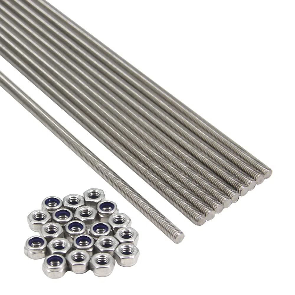 M6x250mm 304 Edelstahl Vollgewindestange, Rechtsgewinde 1mm Steigung mit 20 Stück Sicherungsmuttern, 10 Stück/Packung