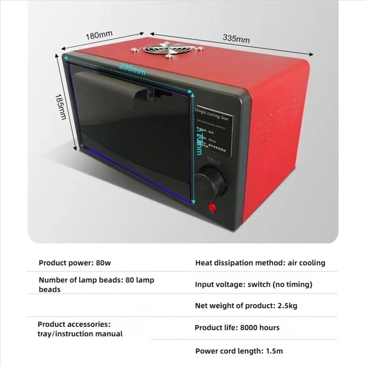 UV-Licht, UV-Härtungsbox Hochintensive UV-Lampe 365 nm 395 nm 405 nm LED Schattenloser Harz-gebogener Bildschirm(395NM,80W Switch)