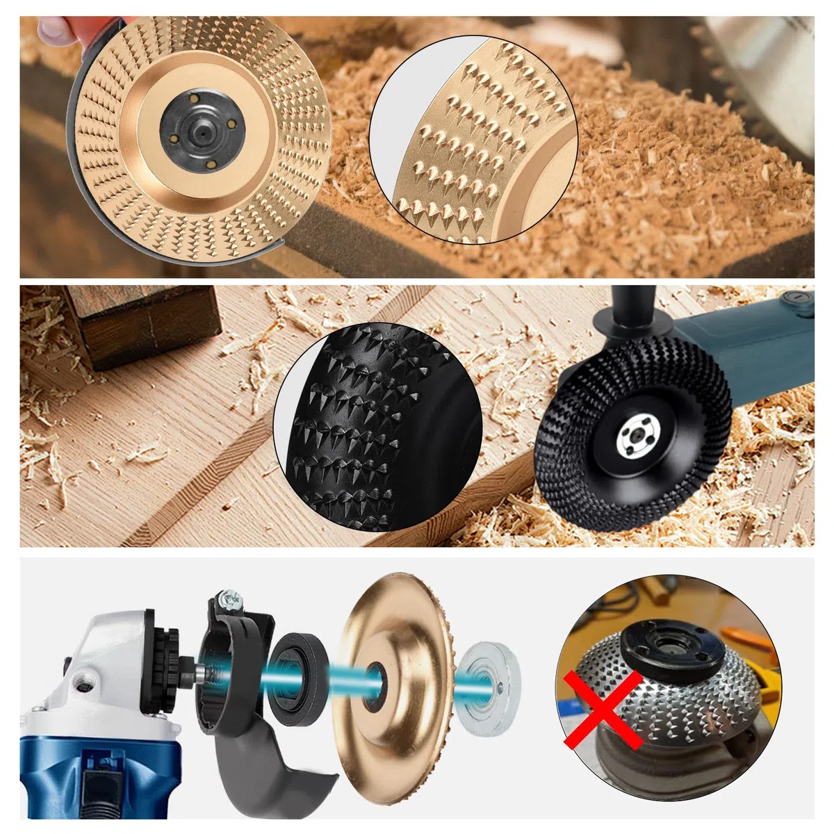 3 Stück Holz Schleifscheibe Raspelscheibe Set für Winkelschleifer, Holzschnitzscheibe Holz Hartmetall Schleifscheibe Holzarbeitungswerkzeug Winkelschleifer zum Formen, SchleifenundSchneiden 100/22mm