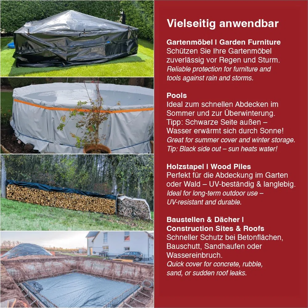 Silofolie 5x5m in Rolle - GRÖßE WÄHLBAR! Poolplane rechteckig, Abdeckplane, Abdeckfolie, Gartenfolie, Siloplane, Farbe: Schwarz/Weiß