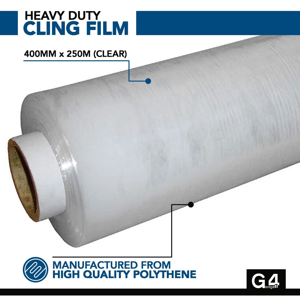 G4GADGET Robuste Palettenfolie, 400 mm x 150 m, starke Stretchfolie zum Verpacken, Umzug und Aufbewahren, reißfest, langlebig und wetterfest, Schrumpffolienrollen, 3 Rollen