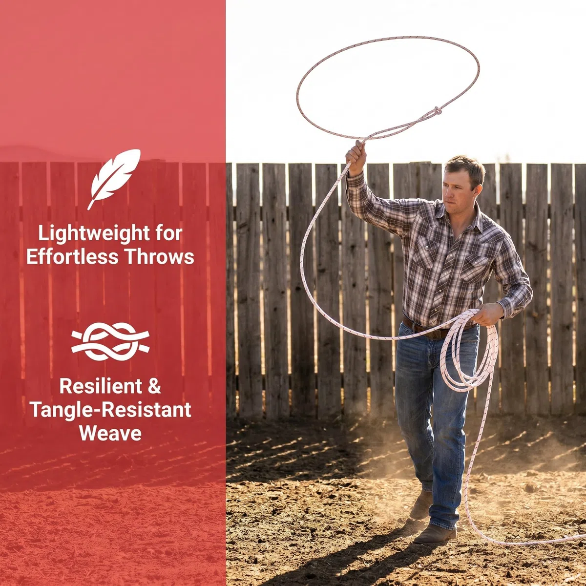 Zerodeko Geflochtenes Lasso – Polypropylen-Faserseil zum Sichern von Vieh und Ladung – 10 Meter langes Anbindeseil für Ranchpferde (für)