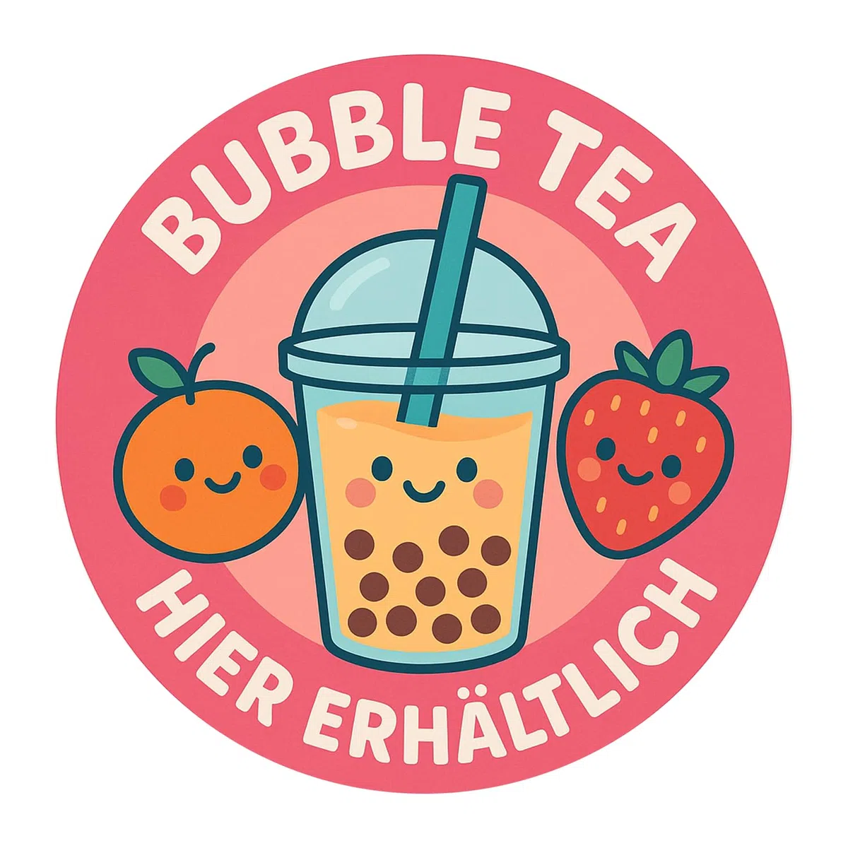 "Bubble Tea" Boba Tea Perlentee Tapioca zum Mitnehmen Digitaldruck Aufkleber Folie Sticker für Schaufenster, Tür, etc. Hinweis Folie | rund | wasserfest DAF-128 (35 x 35 cm)