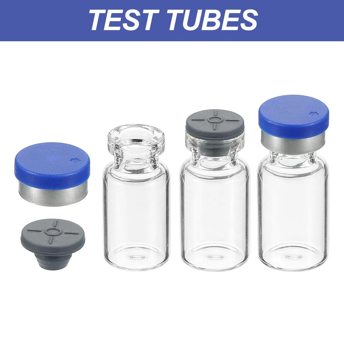 PATIKIL 2ml Probengefäße, 100er Pack Lab Leere Vials mit Butylkautschukstopfen Crimp Top Caps und Etiketten Borosilikatglas Vial, Klar