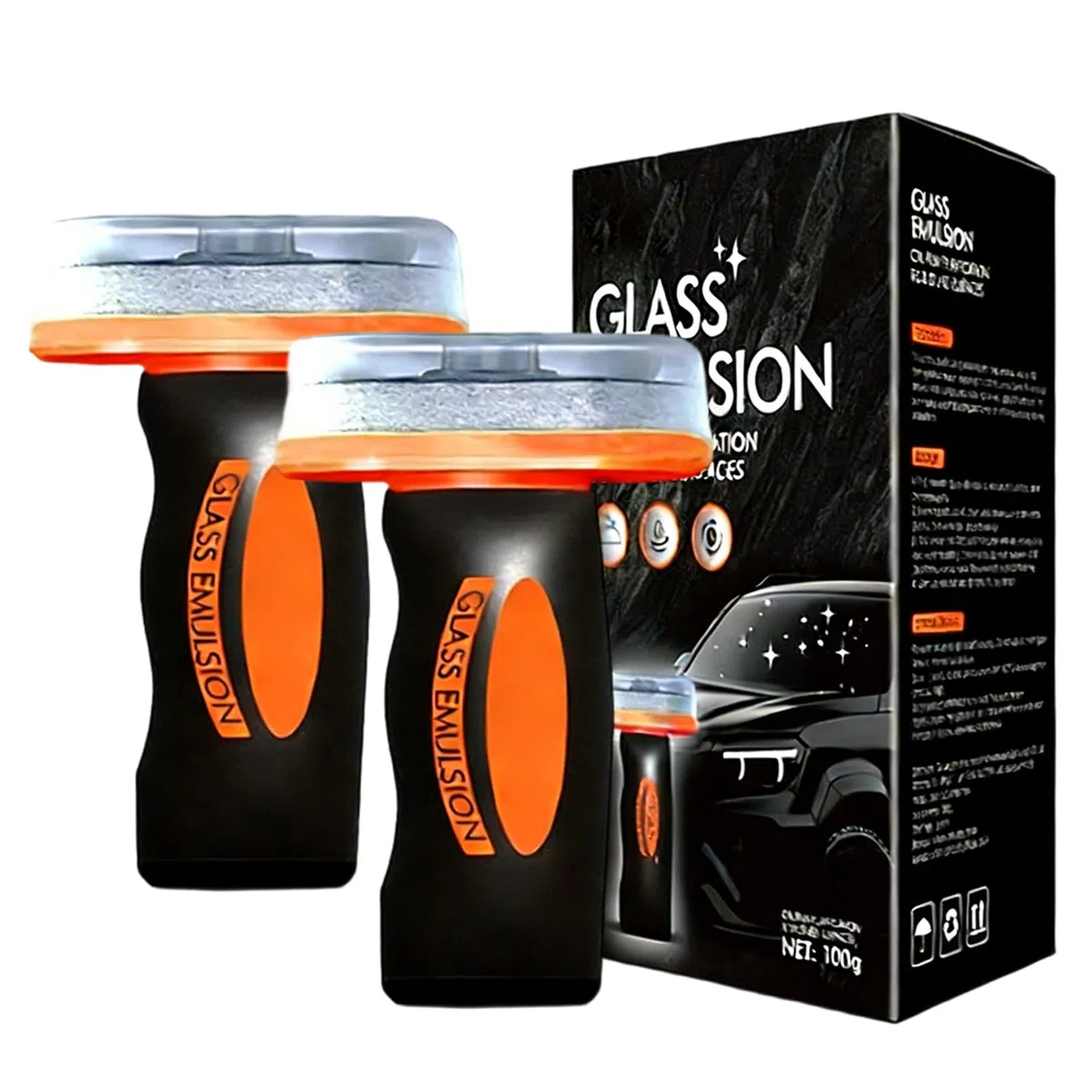 Handheld Ölfilm Entferner für Glas, 2er Pack Glasreiniger Emulsion mit Reinigungsbürste, Windschutzscheiben Reiniger und Scheibenreiniger Auto, für klare Sicht