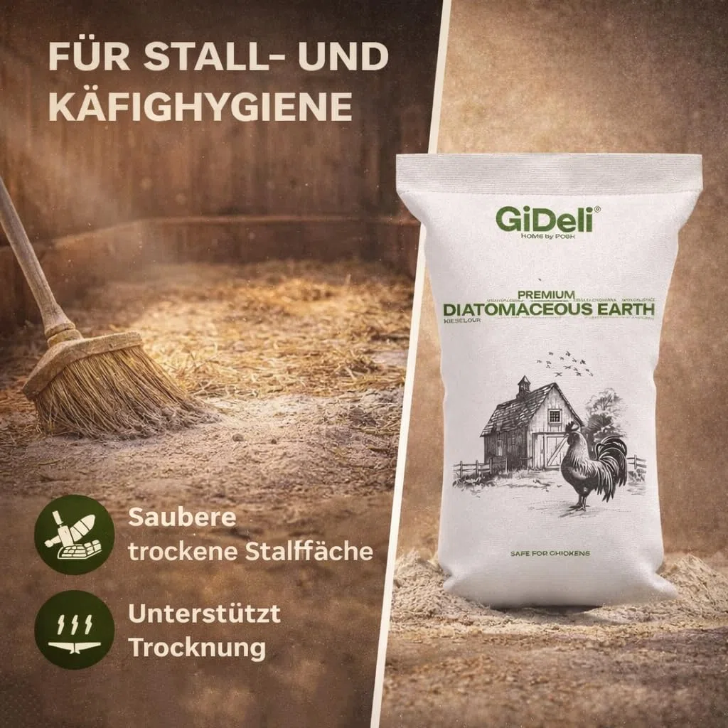 GiDeli Kieselgur 20kg - Diatomeenerde Hühner vor Parasiten Schützen - Silikatpulver mit Vielseitigen Anwendungsmöglichkeiten - Naturpulver Keine Künstlichen Zusatzstoffe
