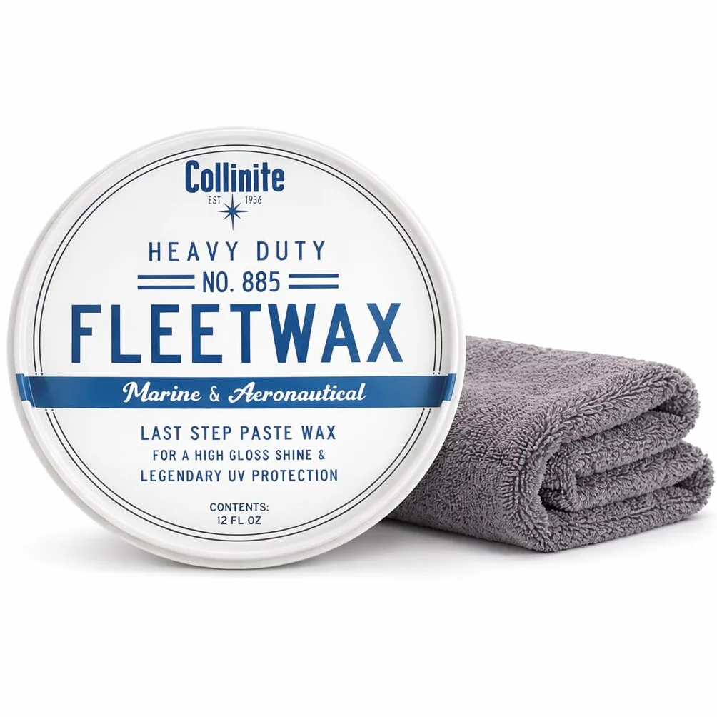 Collinite No. 885 Fleetwax Paste 12 oz (355 ml) – Hochwertiges Wachs für Boote, Yachten & Autos | Schutz vor Salz, UV & Wasser + Mikrofasertuch 40x40 cm & Applikator-Pad Fiwiko