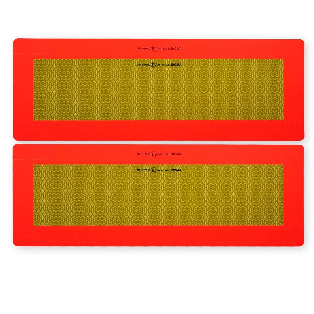 Aluminium-Warntafel nach ECE 70.01 | Heckmarkierung für Anhänger und Auflieger | Halbmarkierung | 2x 565 mm x 196 mm | gelb reflektierend & rot fluoreszierend | Lkw Schild auf Aluplatte