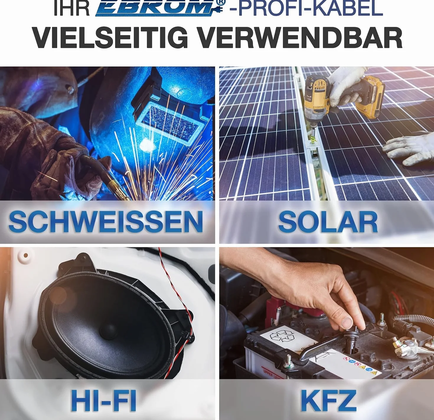 EBROM Hi-Flex Batteriekabel 70 mm² hochflexibel - ROT 70 mm2 - Meterware | Sehr biegsam - Mantel aus PVC (70 ± 5 Shore) - 99,9 % OFC Kupfer - als Pluskabel, Starterkabel, Ladekabel oder ähnliches