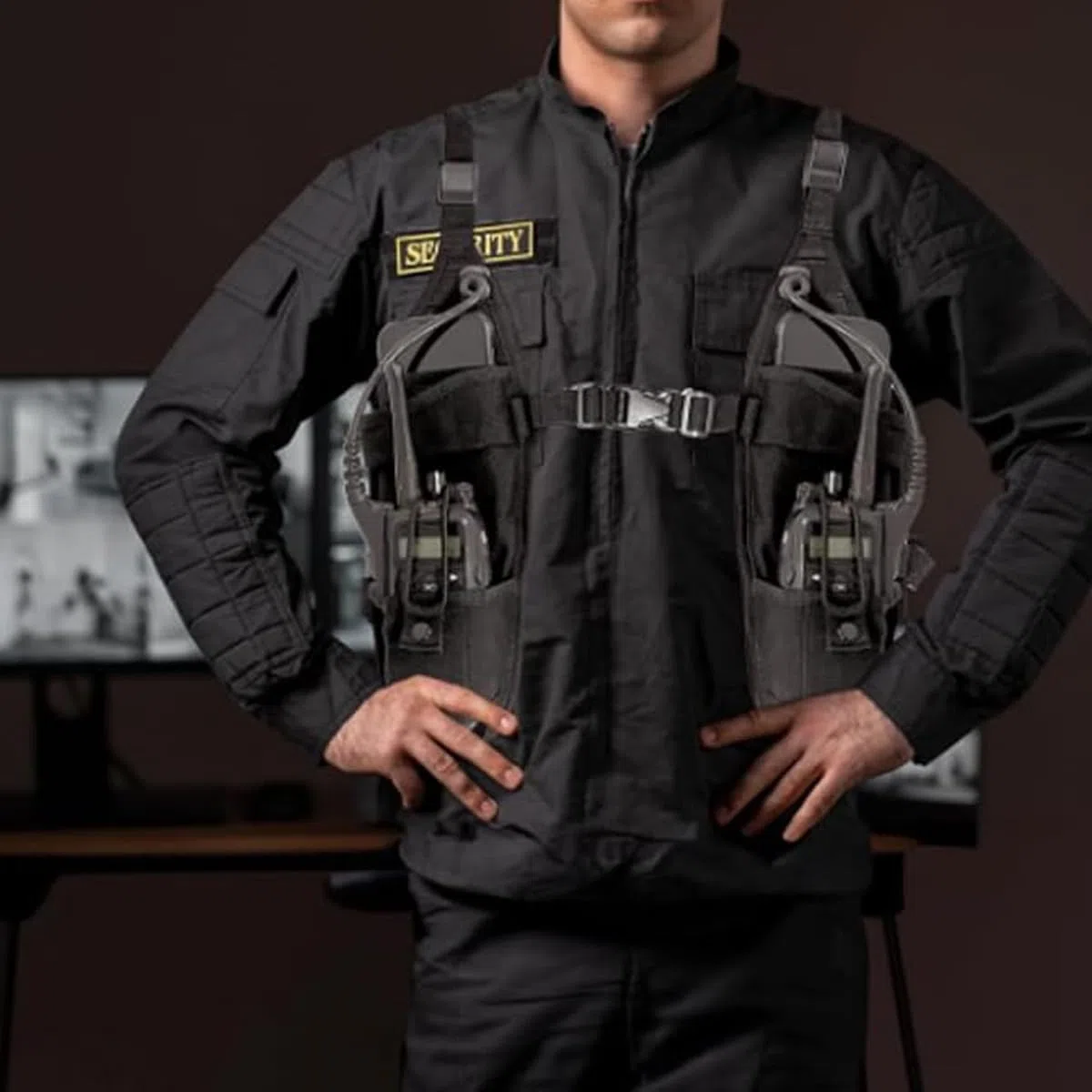 Ubric Universal Double Radio Chest Harness Covert Holster für Feuerwehrmann Sicherheit Baustellen